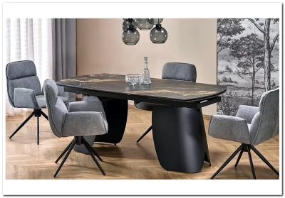 Стол обеденный Halmar FORUM 180 (черный мрамор/черный)