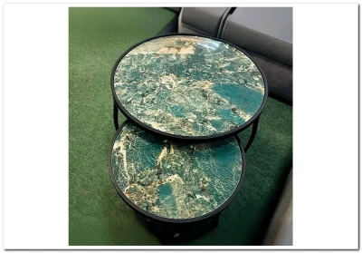 Комплект Halmar INES, 2 стола журнальных (зеленый мрамор/черный)