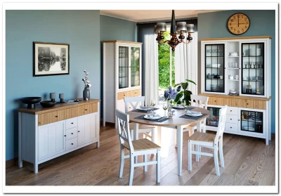 Буфет Сканди стеклянные двери белый/антик   