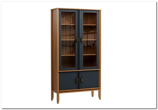 Шкаф для посуды Бридж широкий с 2 стеклянными дверями и 2 глухими дверями из массива сосны