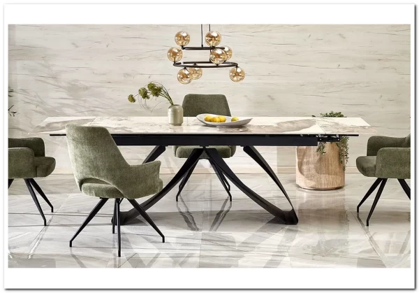 Стол обеденный Halmar HILARIO 180 раскладной (белый мрамор/черный)