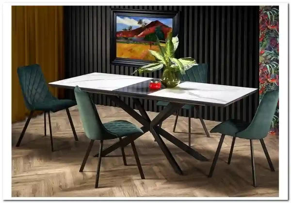 Стол обеденный Halmar DIESEL раскладной (белый мрамор/темно-серый/черный)