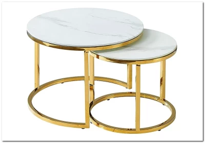 Комплект Signal MUSE II, 2 стола журнальных (эффект белого мрамора/золотой)